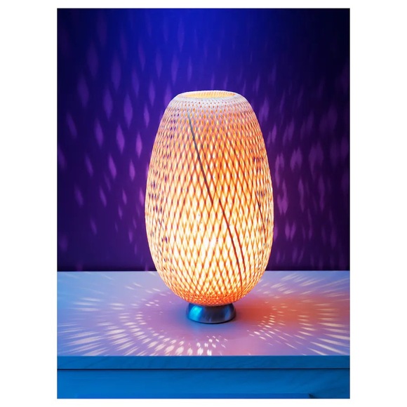 Ikea Table Lamp Modern Hand-Woven Bamboo/Nickel Plated 16" BRAND NEW